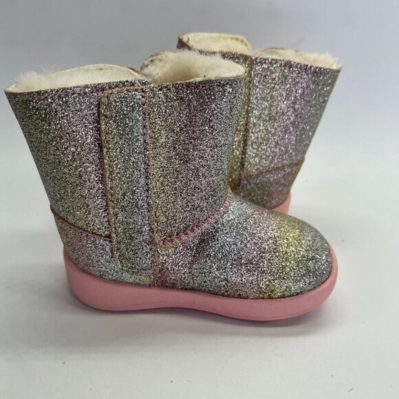 UGG® Keelan II Boot  Baby Size 2/3 in Metallic Glitter, Pink Hook & Loop Closure - Picture 5 of 15